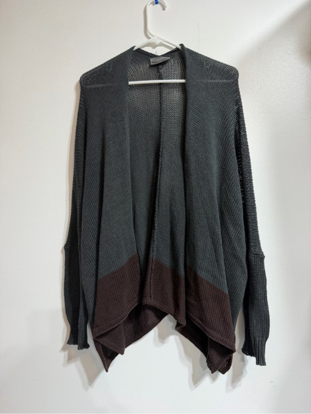 Wooden Ships Paola Buendia Open Knit Cardigan Sweater Size M/L Gray Brown